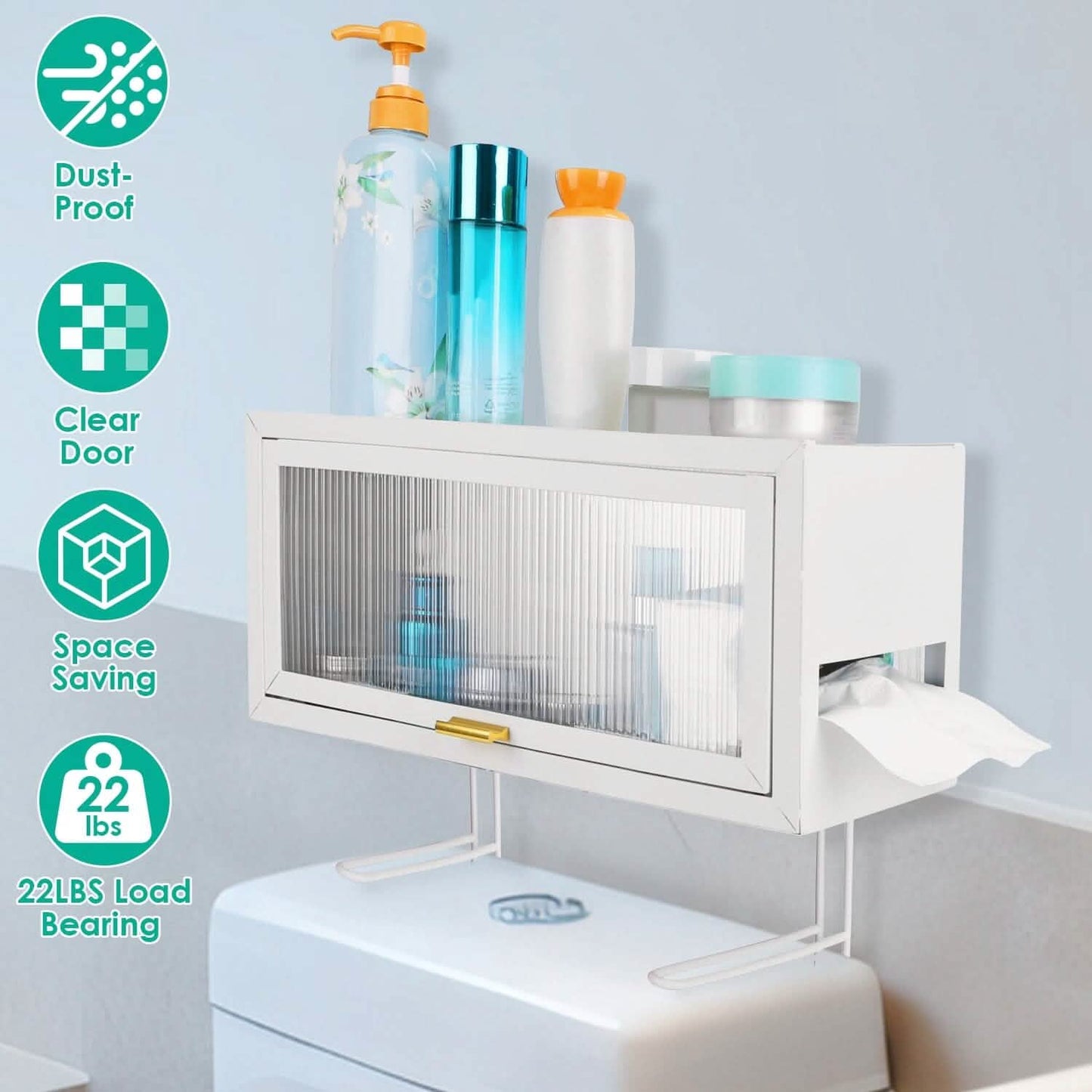 Over the Toilet Storage Cabinet with Dust-Proof Transparent Magnetic Door Side Opening