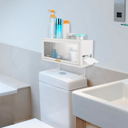 Over the Toilet Storage Cabinet with Dust-Proof Transparent Magnetic Door Side Opening