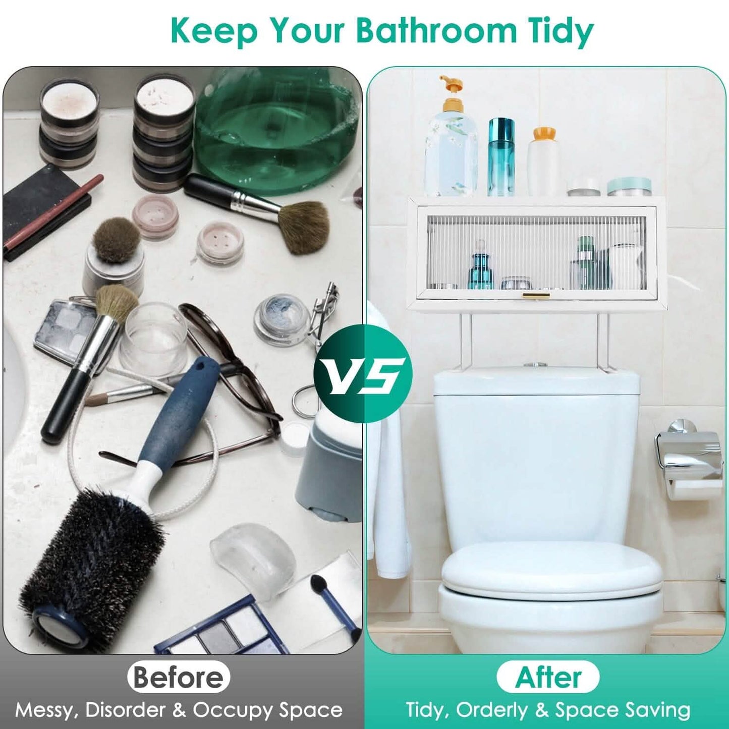 Over the Toilet Storage Cabinet with Dust-Proof Transparent Magnetic Door Side Opening