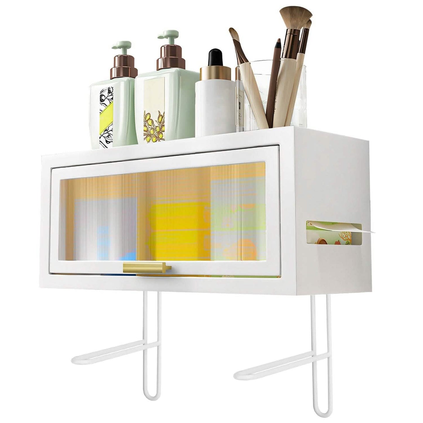 Over the Toilet Storage Cabinet with Dust-Proof Transparent Magnetic Door Side Opening