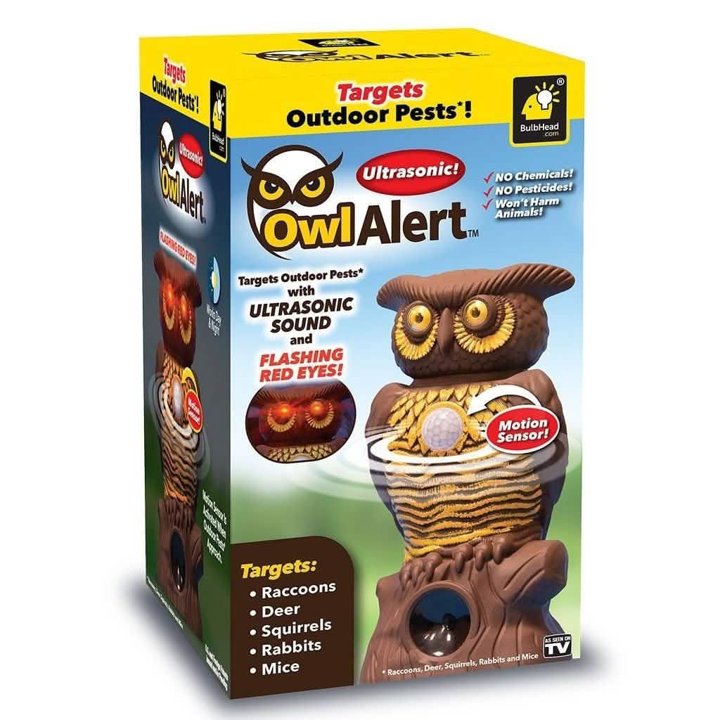 Owl Alert Statue - Targets Outdoor Pests Like Racoons, Deer, Rabbits, Squirrels, Mice and More