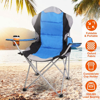 Padded Seat Arm Back Foldable Camping Chair Heavy Duty Steel Lawn