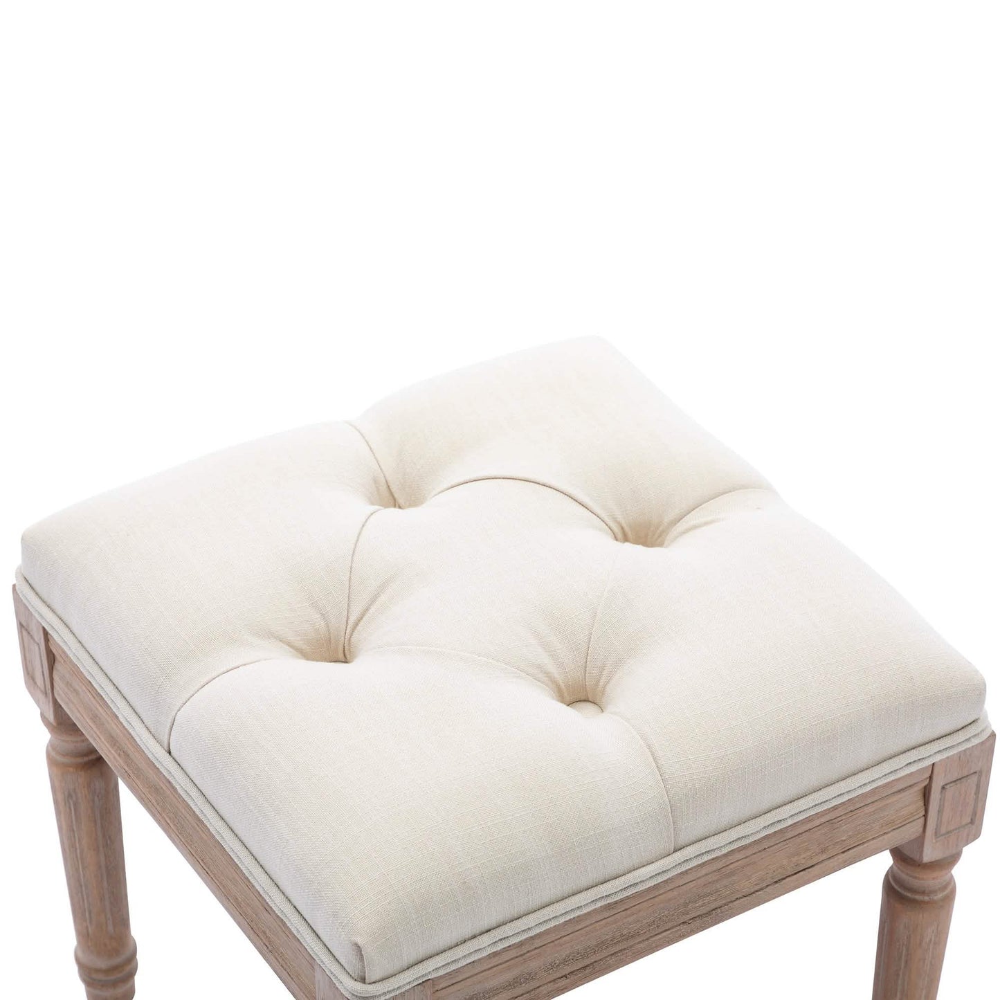 Padded Square Footstool with Rubberwood Legs