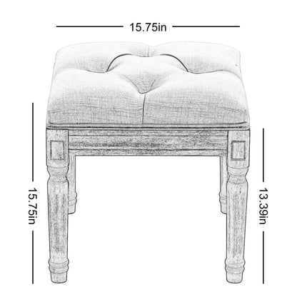 Padded Square Footstool with Rubberwood Legs