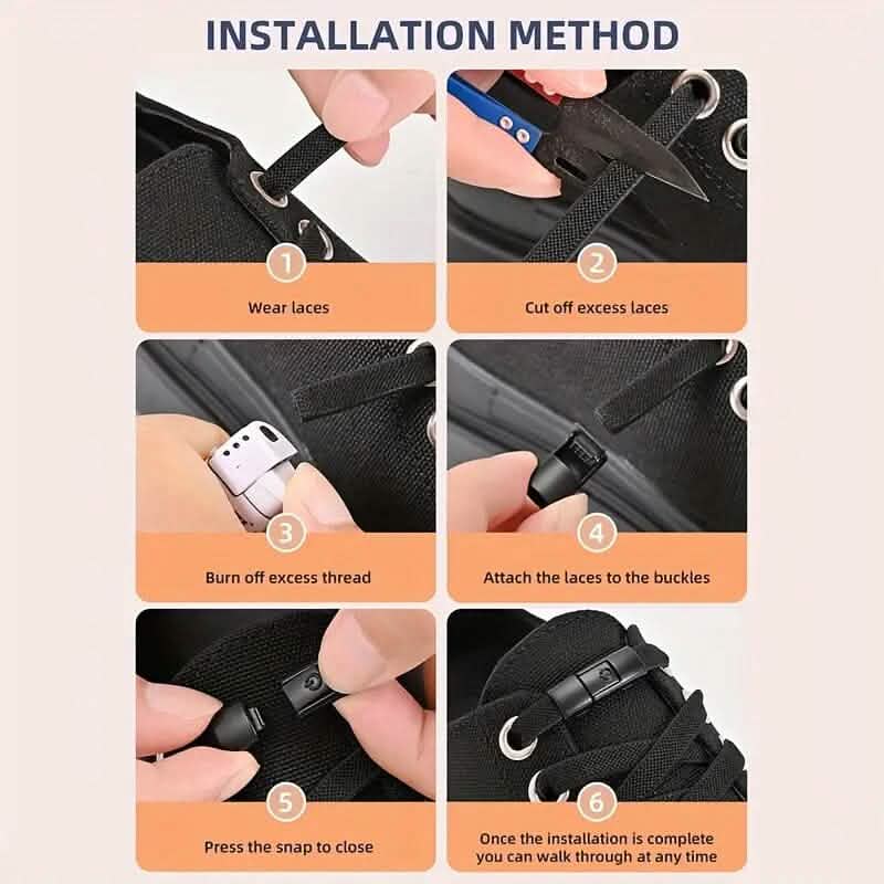 Pair of Free-Tie Shoelaces with 2 Buckles