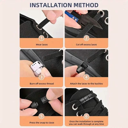 Pair of Free-Tie Shoelaces with 2 Buckles