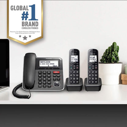 Panasonic Expandable Corded/Cordless Phone System with Answering Machine and One Touch Call Blocking – 2 Handsets  (Refurbished)