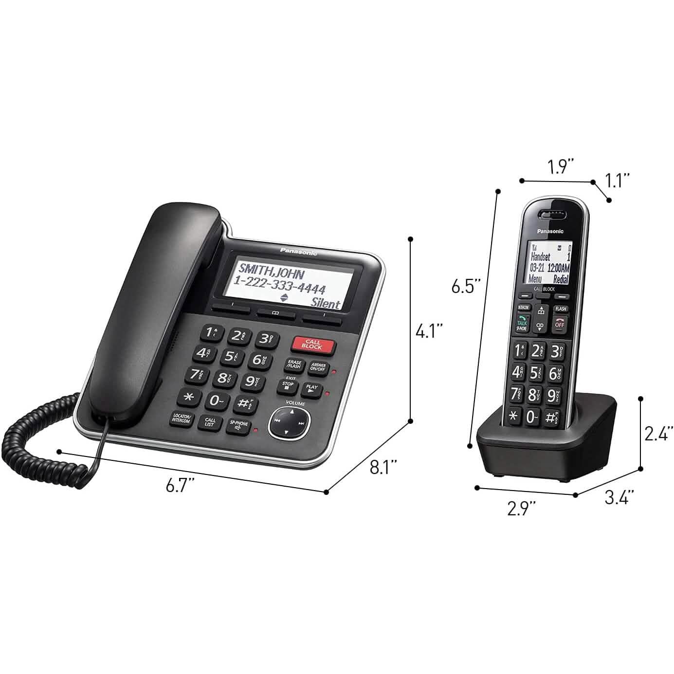 Panasonic Expandable Corded/Cordless Phone System with Answering Machine and One Touch Call Blocking – 2 Handsets  (Refurbished)