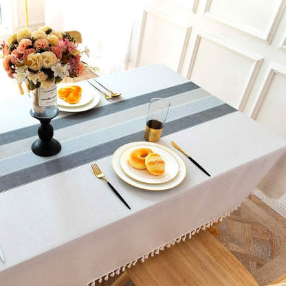 Patchwork Fringed Linen Tablecloth