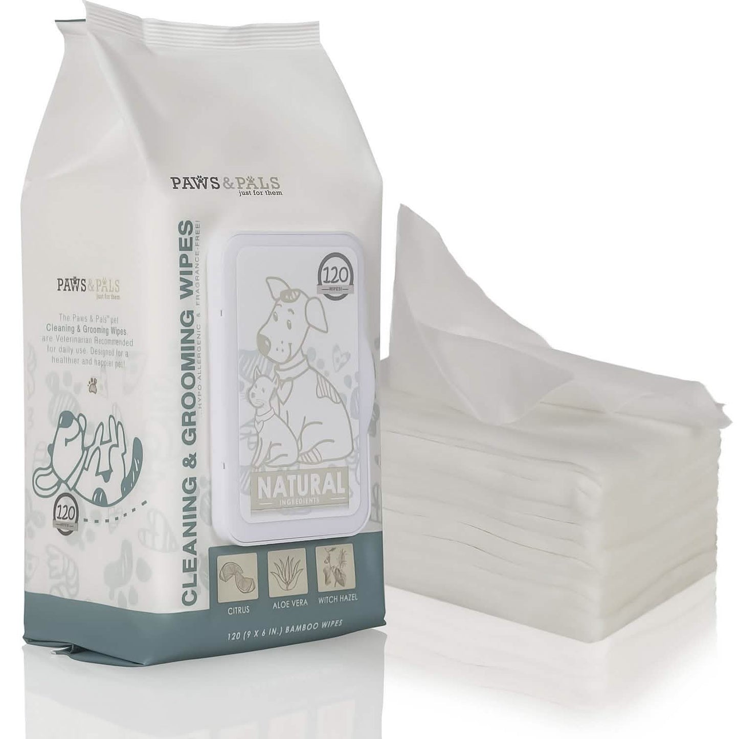 Paws & Pals Pet Grooming Wipes Hypo-Allergenic Cleansing and Deodorizing