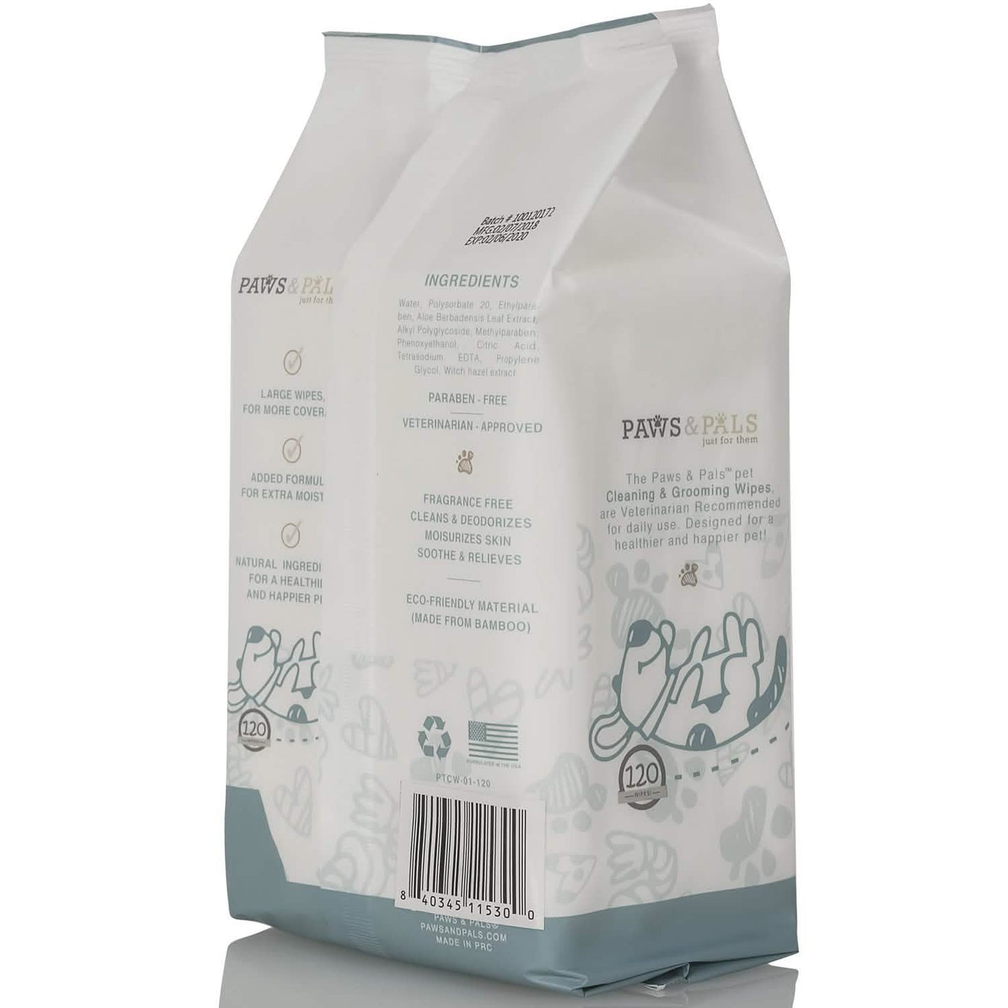 Paws & Pals Pet Grooming Wipes Hypo-Allergenic Cleansing and Deodorizing