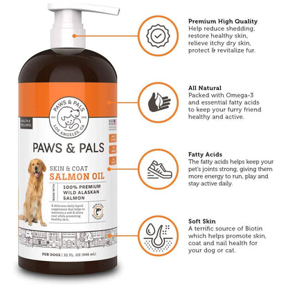 Paws & Pals Wild Alaskan Salmon Oil for Dogs and Cats - 32oz