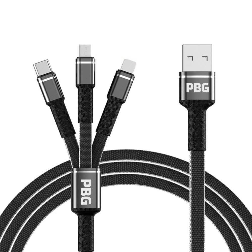 PBG 3-in-1 Cable Mesh/Nylon Braided HQ Multi Device Charging (Lightning, USB-C , Micro)