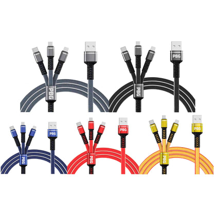 PBG 3-in-1 Cable Mesh/Nylon Braided HQ Multi Device Charging (Lightning, USB-C , Micro)
