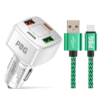 PBG 4 Port PD/USB Car Charger and 10Ft. Zebra Style Lightning Cable Bundle