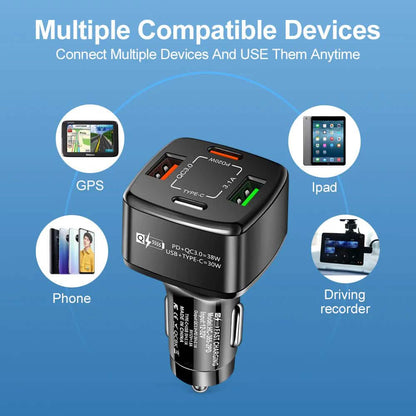 PBG 4 Port  PD/USB Car Charger and 4 in 1 Nylon Cable Bundle