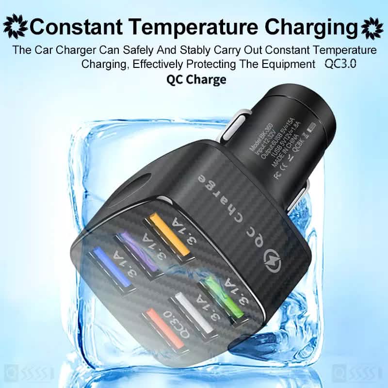 PBG LED 6-Port Car Charger and 10FT XL Zebra Lightning Cable Combo