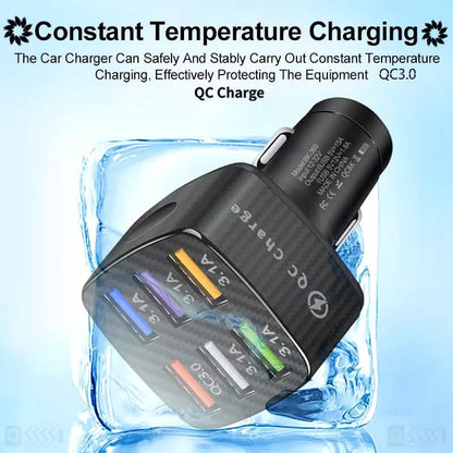 PBG LED 6-Port Car Charger and 10FT XL Zebra Lightning Cable Combo