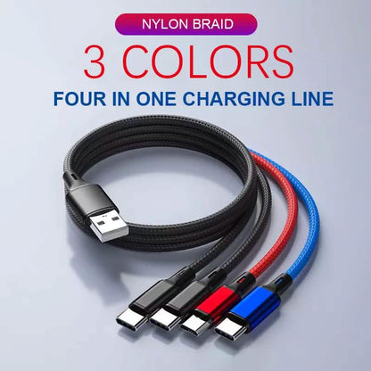 PBG LED 6-Port Car Charger and 4 in 1 Nylon Charging Cable Bundle