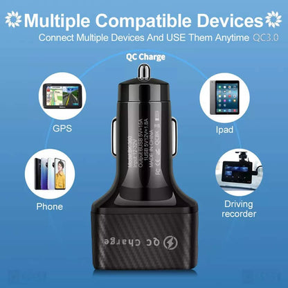 PBG LED 6-Port Car Charger and 4 in 1 Nylon Charging Cable Bundle