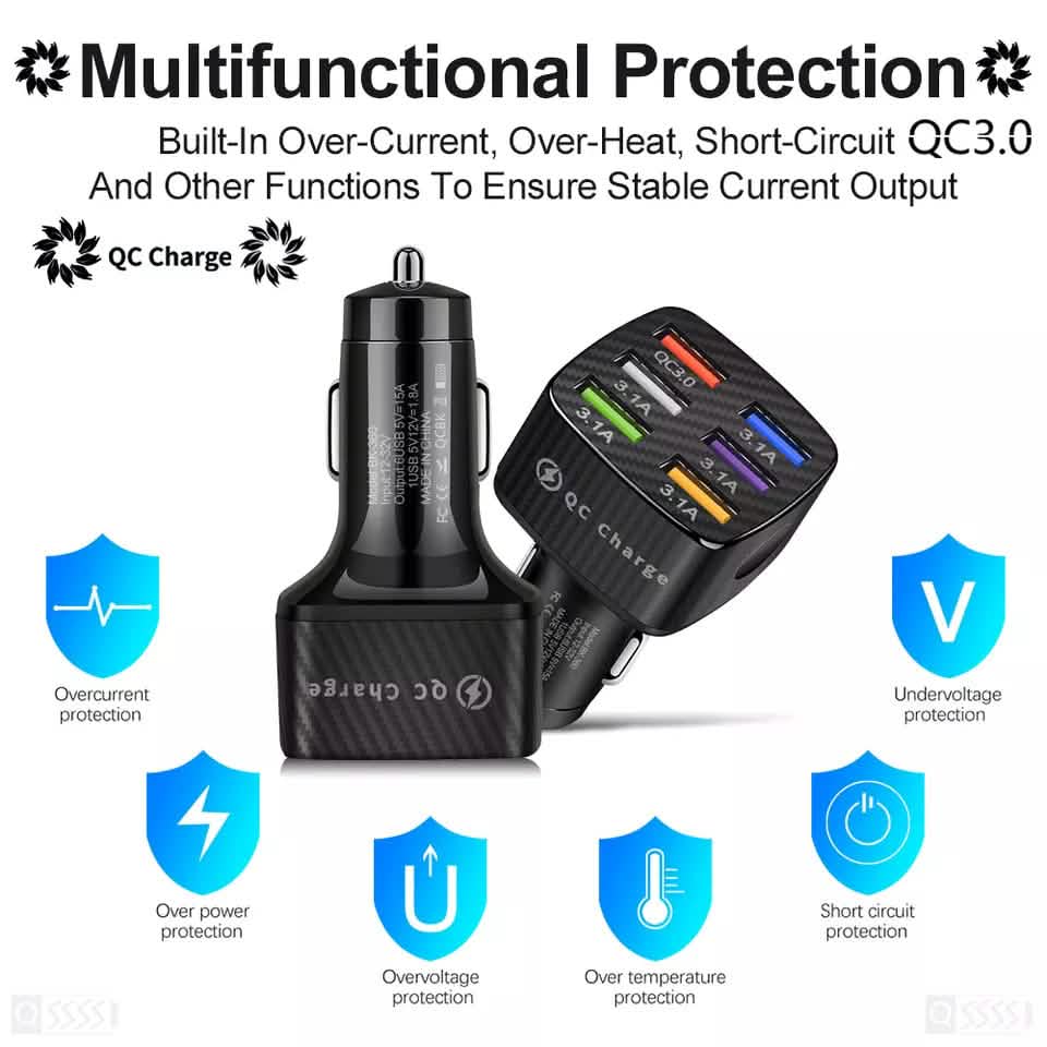 PBG LED 6-Port Car Charger Charge
