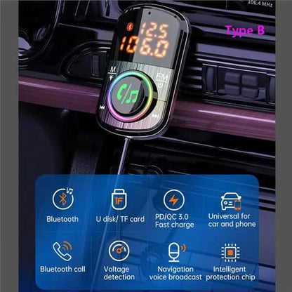 PD18W and QC3.0 Bluetooth 5.0 Car Radio Adapter Dual Fast Charging Port Wireless FM Audio Hands Free Car Kit Receiver