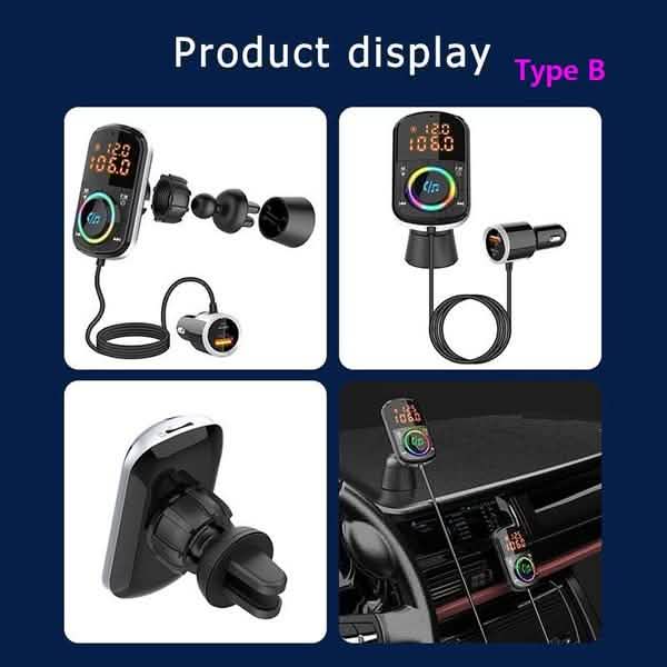 PD18W and QC3.0 Bluetooth 5.0 Car Radio Adapter Dual Fast Charging Port Wireless FM Audio Hands Free Car Kit Receiver
