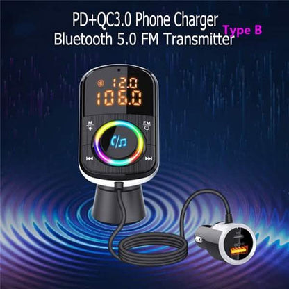 PD18W and QC3.0 Bluetooth 5.0 Car Radio Adapter Dual Fast Charging Port Wireless FM Audio Hands Free Car Kit Receiver