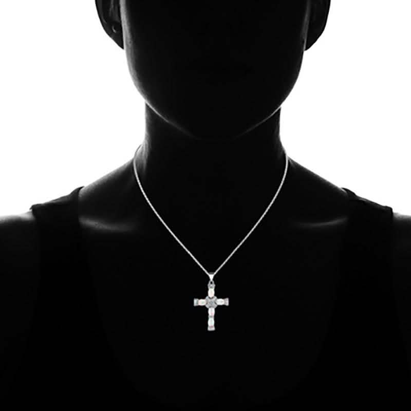 Peermont Genuine Fire Opal and Diamond Accent Cross Necklace