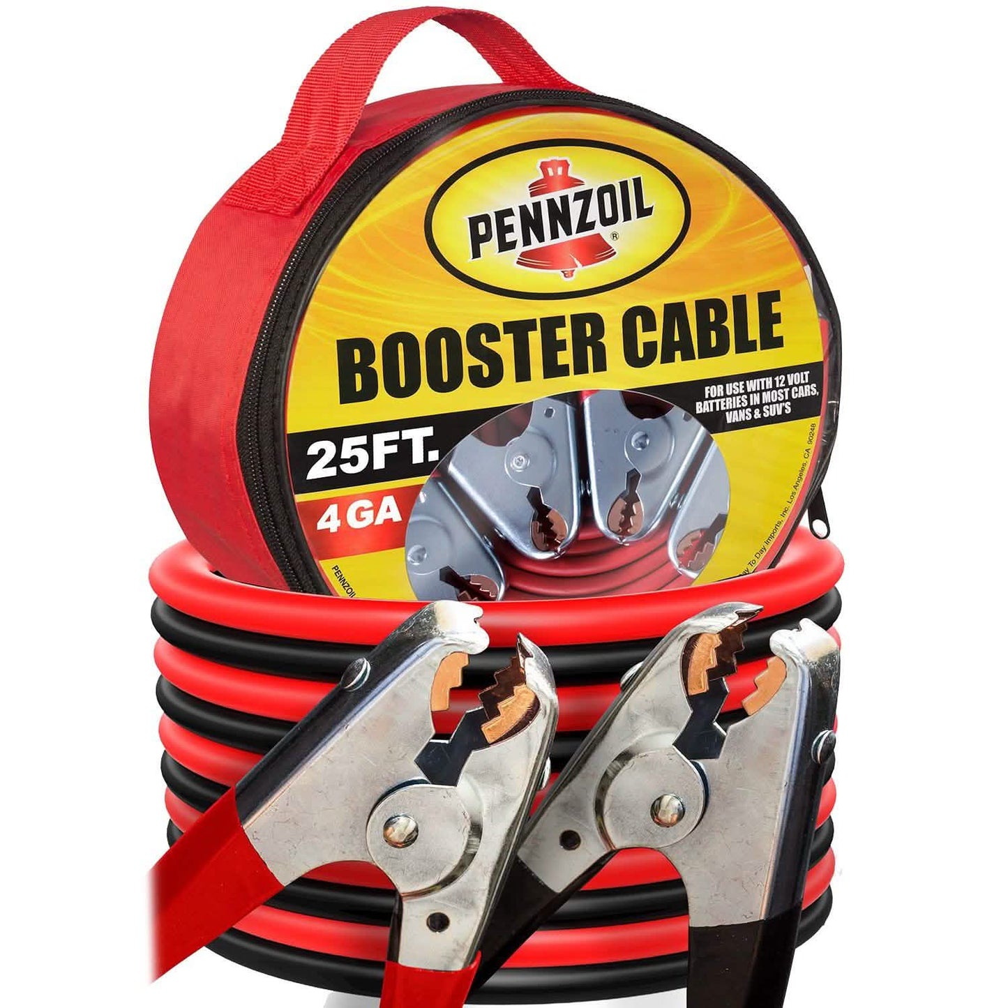 Pennzoil Jumper Cable 4 Gauge 25 Feet Heavy Duty Battery Booster with Travel Bag