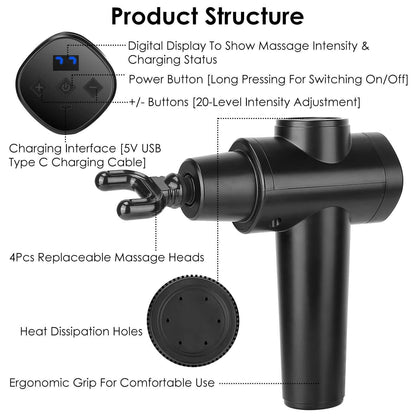 Percussion Digital Display Rechargeable Deep Tissue Vibration Massage Gun