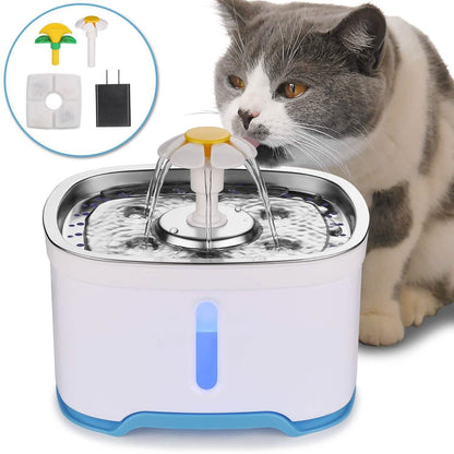 Pet Water Dispenser Fountain Cat Dog LED Light Drinking 2 Spray Heads