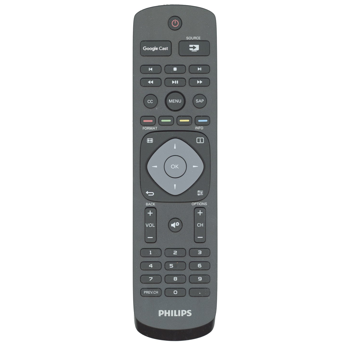 Philips URMT42JHG006 Google Cast TV Remote Control for models 49PFL6921/F7, 55PFL6921/F7, 65PFL6621/F7