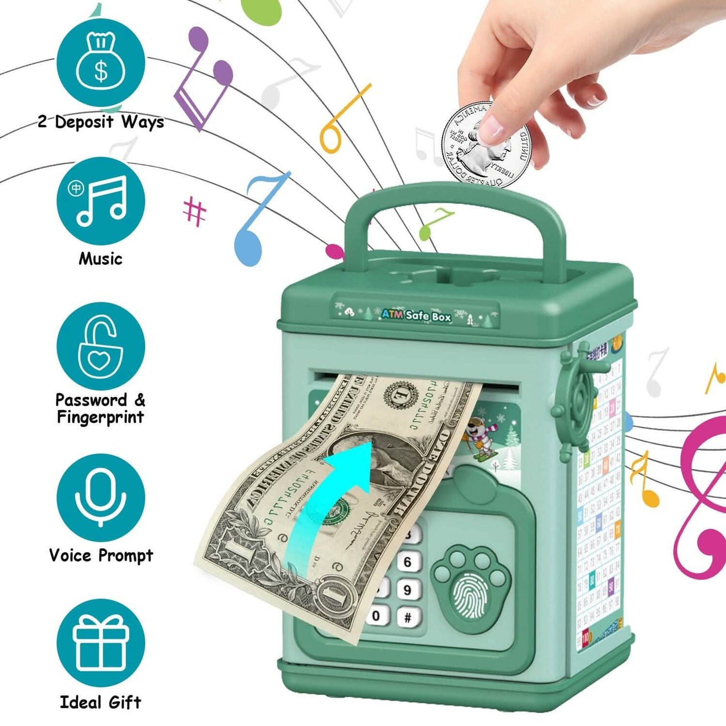 Piggy Bank Toy Cash Coin Money Saving Box with Password, Fingerprint Voice Prompt for 3+ Years Gold