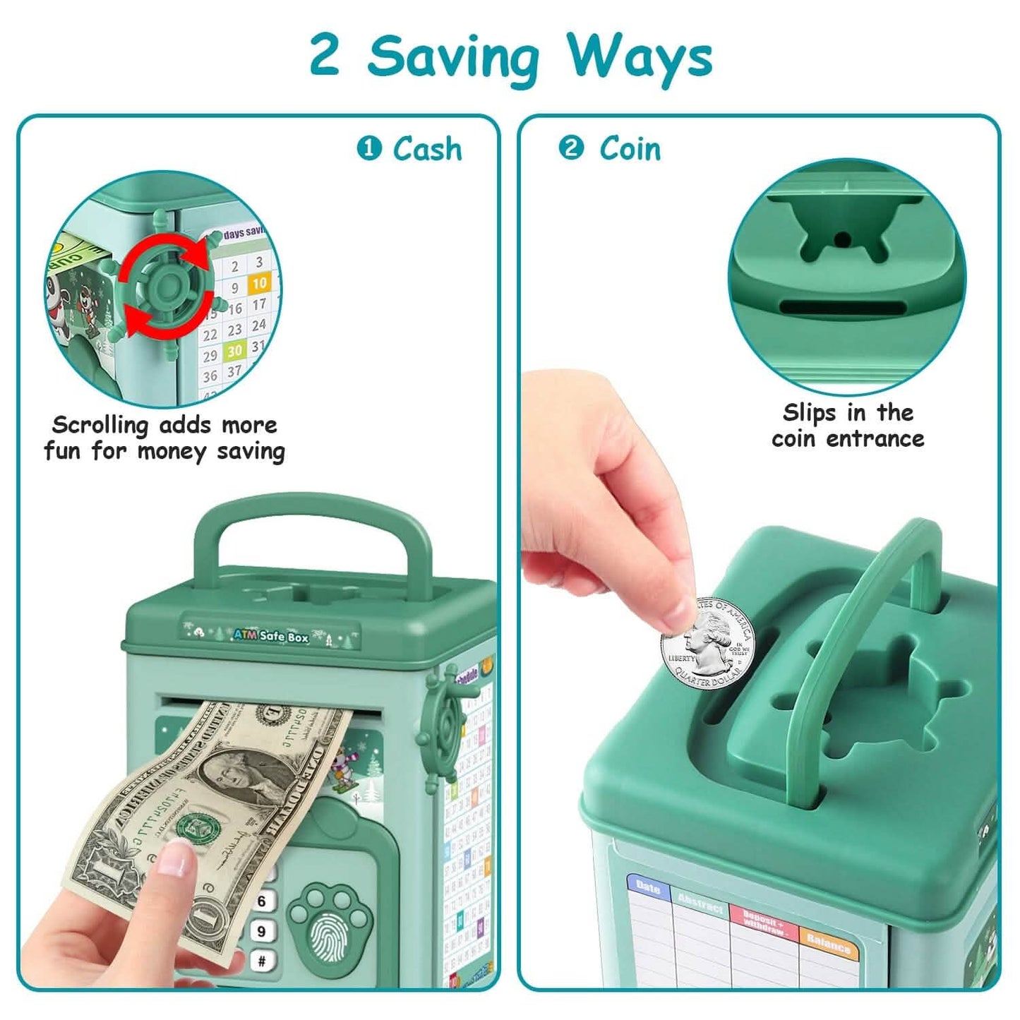 Piggy Bank Toy Cash Coin Money Saving Box with Password, Fingerprint Voice Prompt for 3+ Years Gold