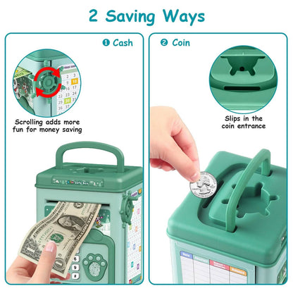 Piggy Bank Toy Cash Coin Money Saving Box with Password, Fingerprint Voice Prompt for 3+ Years Gold