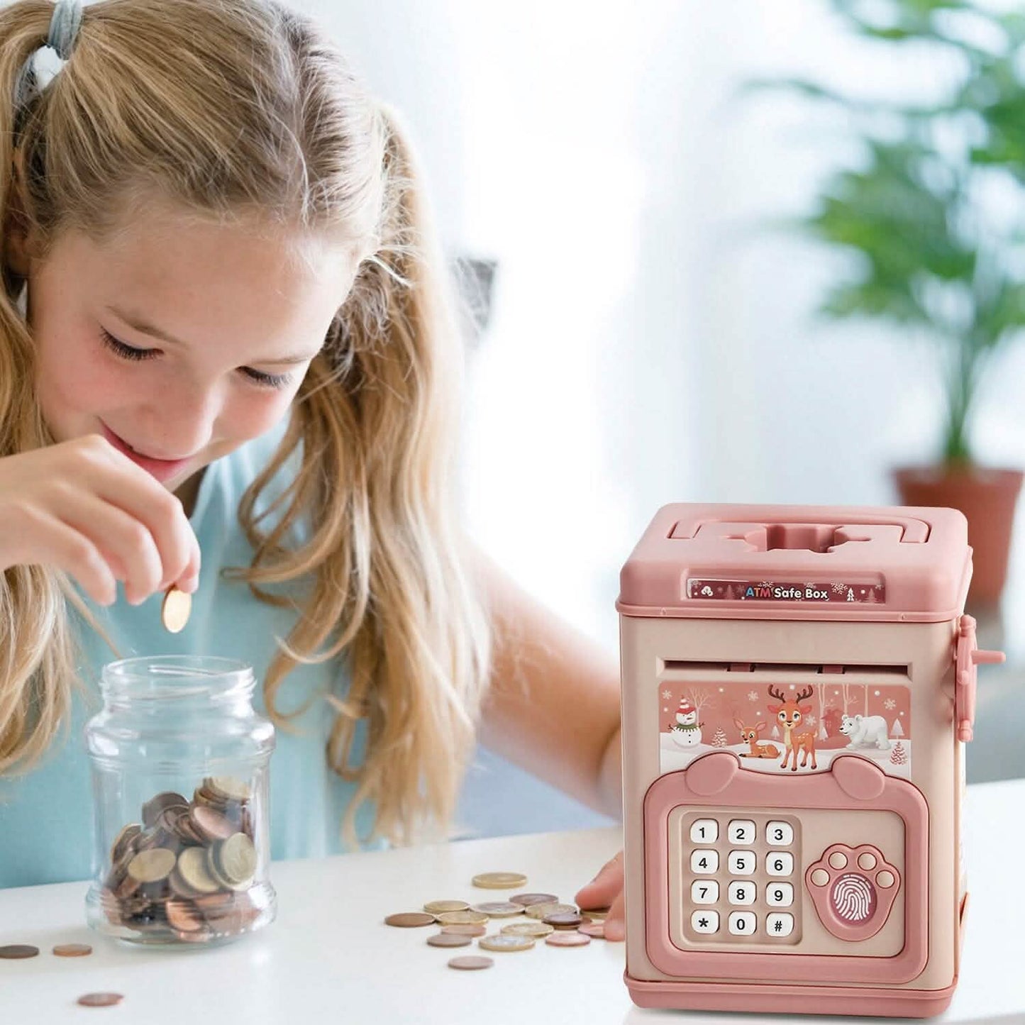 Piggy Bank Toy Cash Coin Money Saving Box with Password, Fingerprint Voice Prompt for 3+ Years Gold