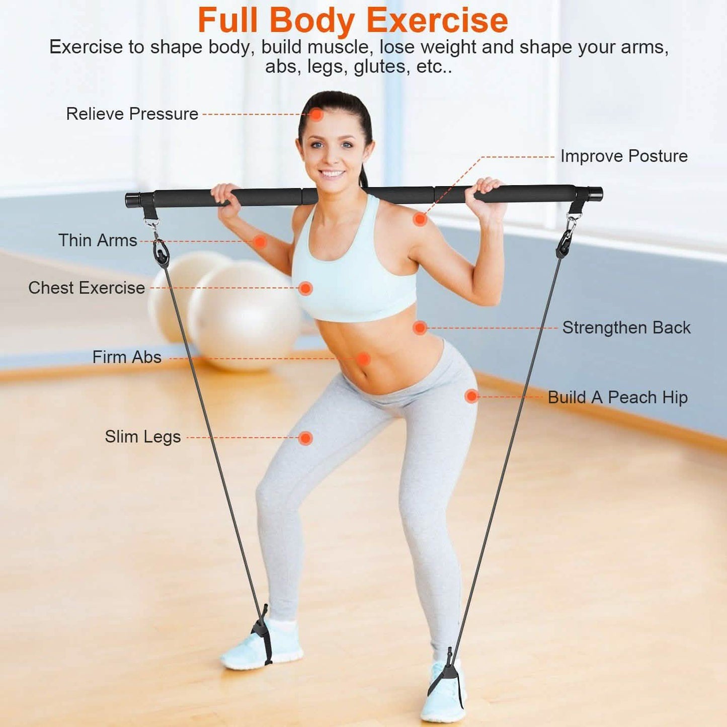 Pilates Bar Kit with 4 Resistance Bands
