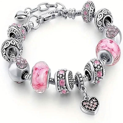 Pink Heart-Shaped Pendant Bracelet