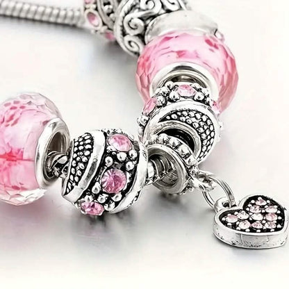 Pink Heart-Shaped Pendant Bracelet