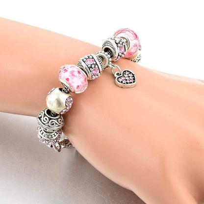 Pink Swarovski Elements Crystal And Heart Charm