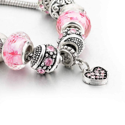 Pink Swarovski Elements Crystal And Heart Charm
