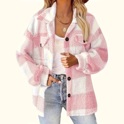 Plaid Pattern Button Front Jacket, Elegant Long Sleeve Warm Outerwear For Fall & Winter