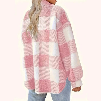 Plaid Pattern Button Front Jacket, Elegant Long Sleeve Warm Outerwear For Fall & Winter