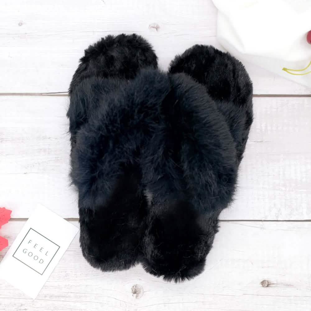 Plush Cross Band Slippers