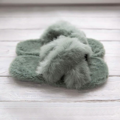 Plush Cross Band Slippers