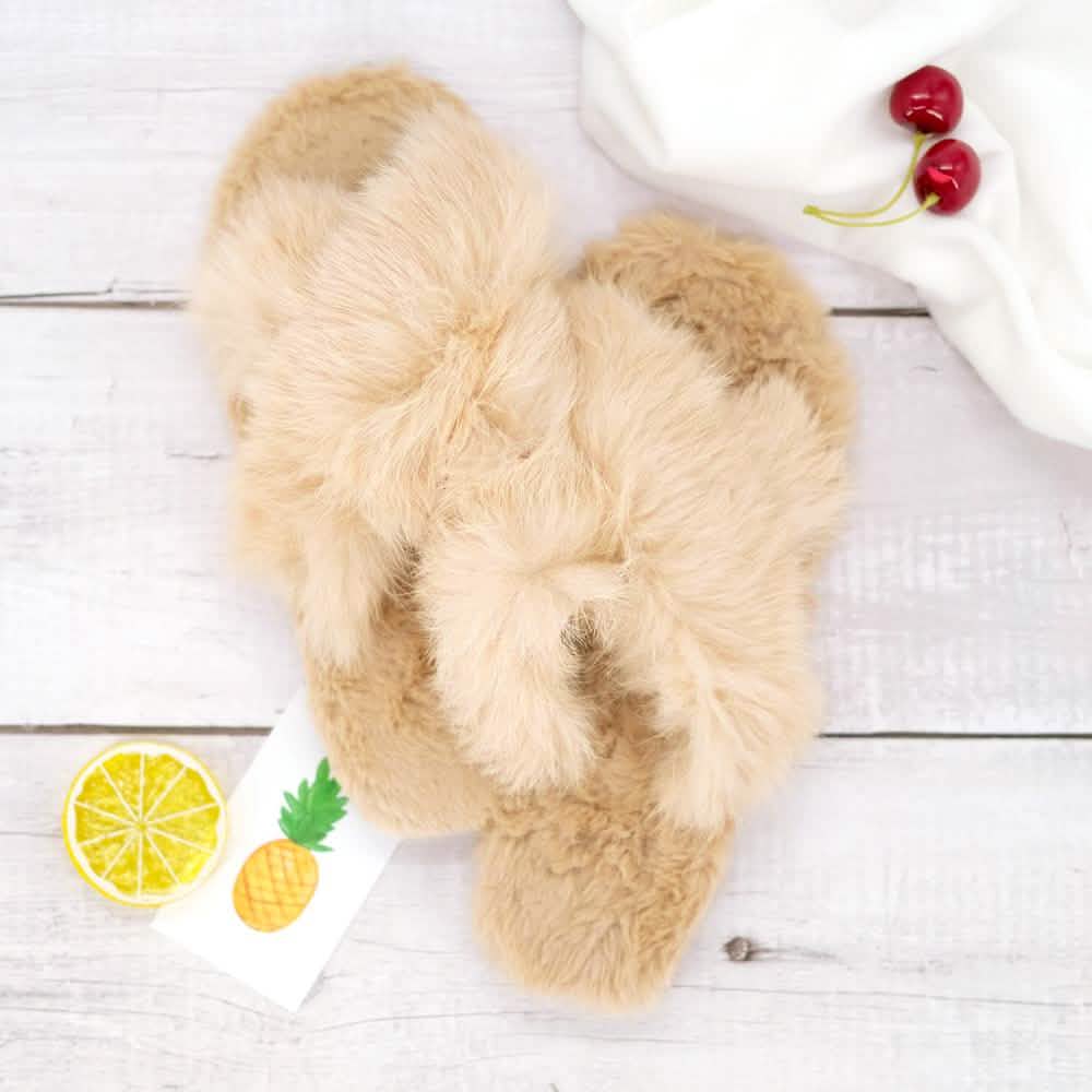Plush Cross Band Slippers
