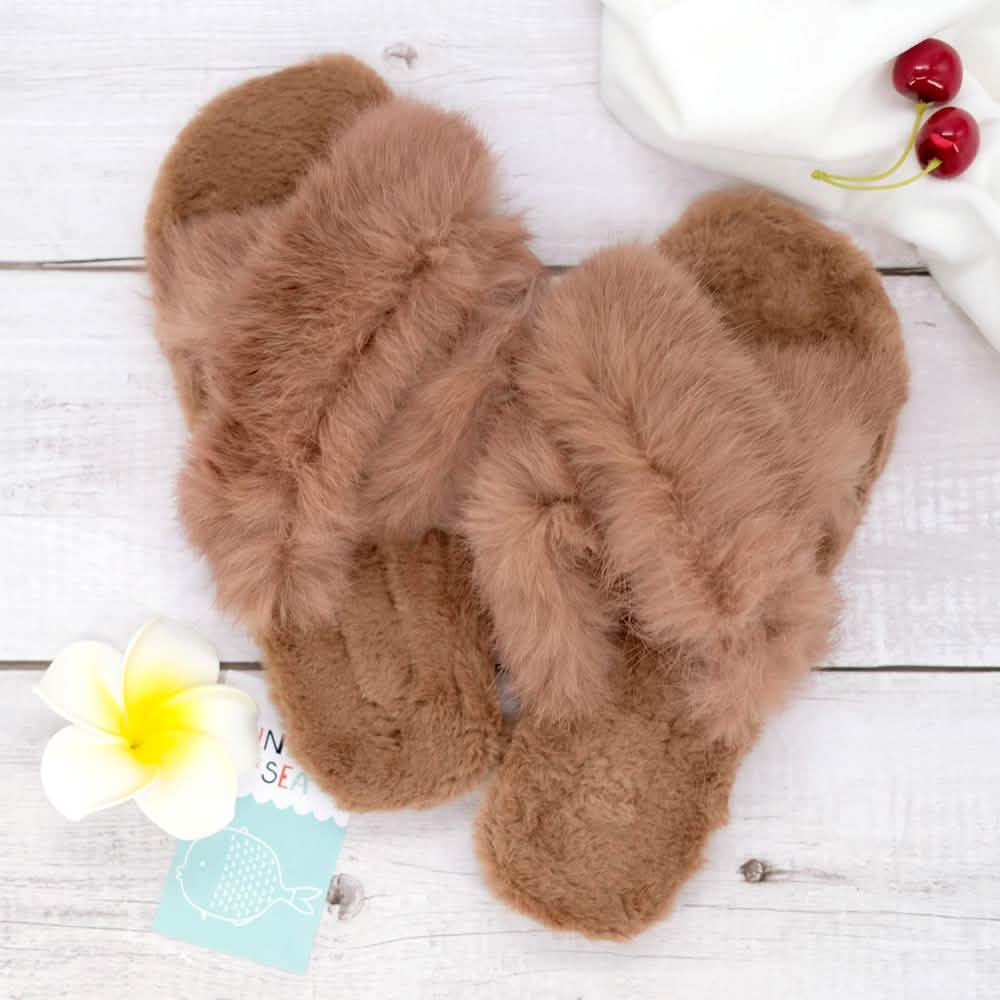 Plush Cross Band Slippers