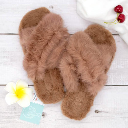 Plush Cross Band Slippers
