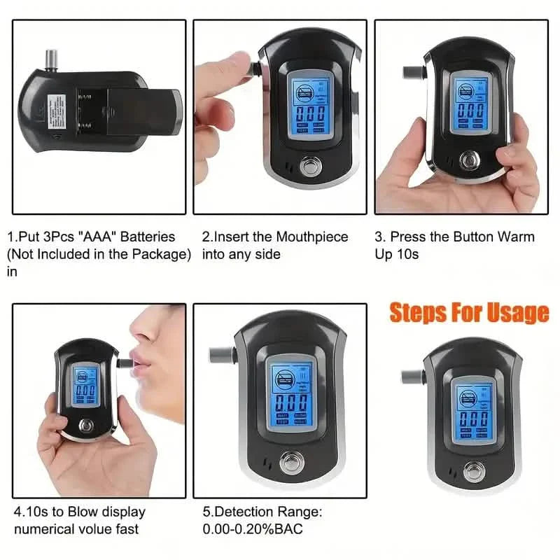 Police-Grade Breathalyzer with LCD Display - AT6000 Alcohol Tester